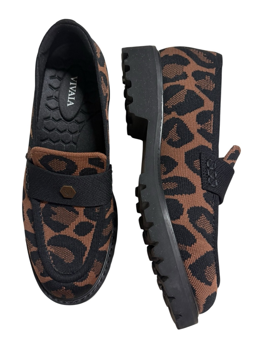 Vivaia Francesca round-toe platform chunky heel penny loafers leopard-print 7.5